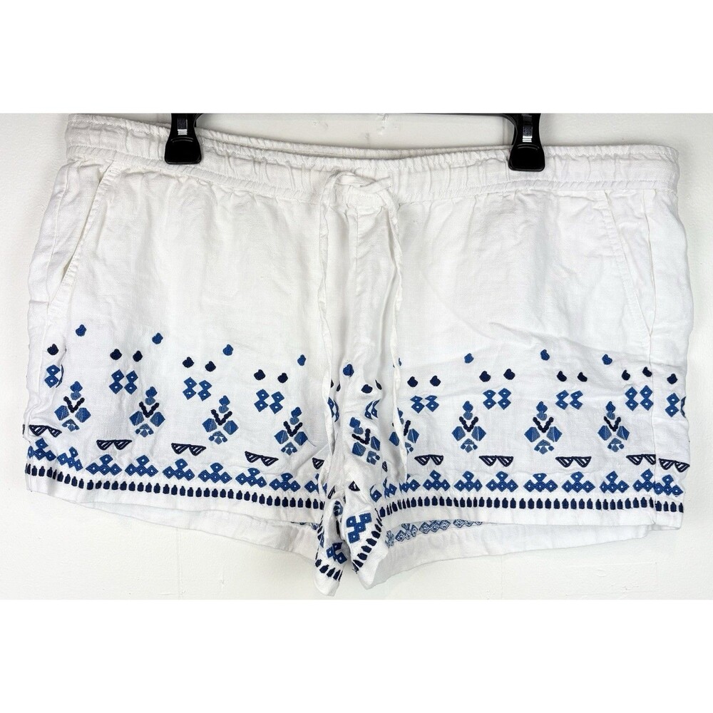 Vineyard Vines 100% Linen White Navy Embroidered Shorts Nautical Preppy, Large